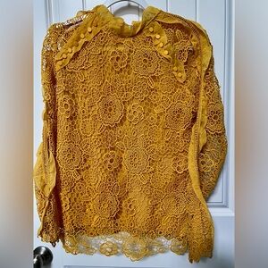 Ina Marigold Lace Floral Eyelet Long Sleeve Blouse